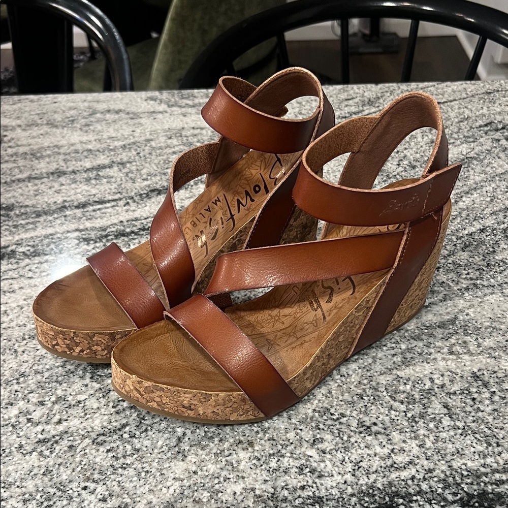 Brown Leather Wedge Blowfish Sandals